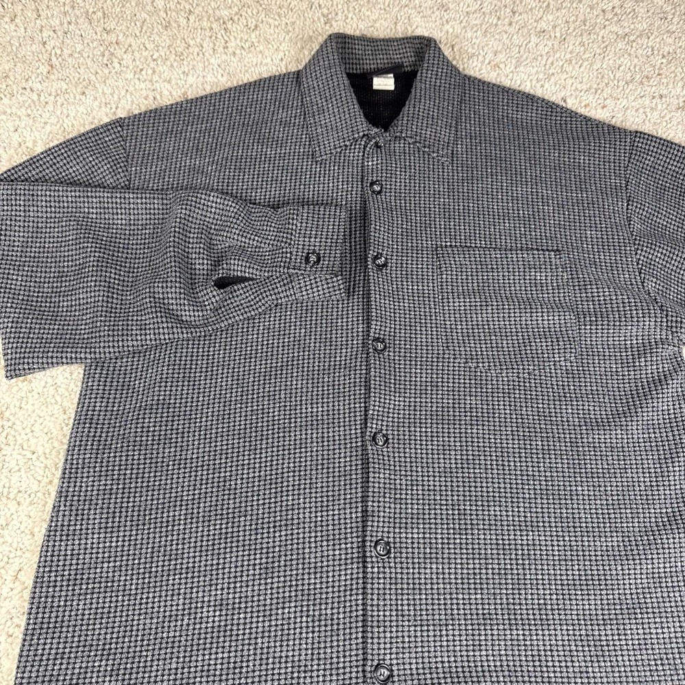 Vintage Hoax L/S Poly Cotton Blend Knit Mens Gray Button Up Large‎ Made In USA